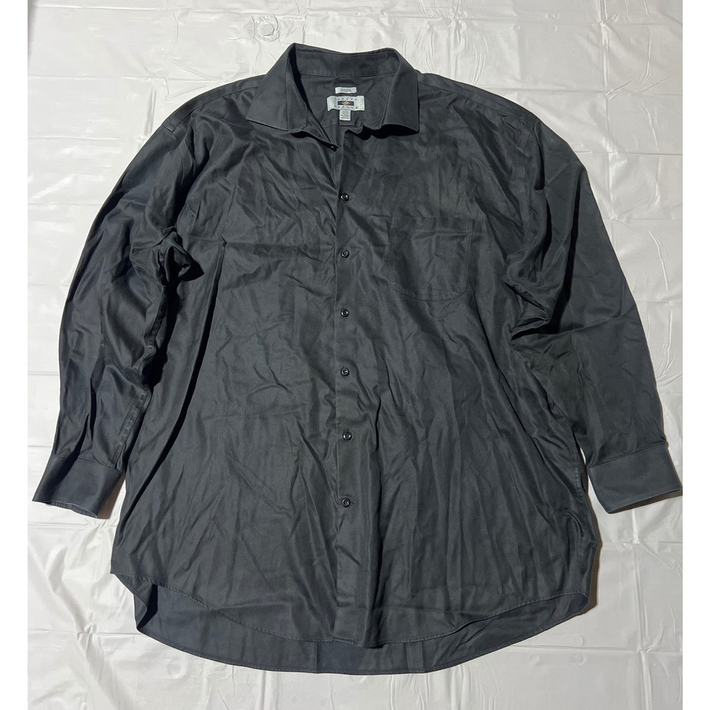 Joseph Abboud Mens Fitted Sateen Dress Shirt Black Long Sleeve Button Down XL
